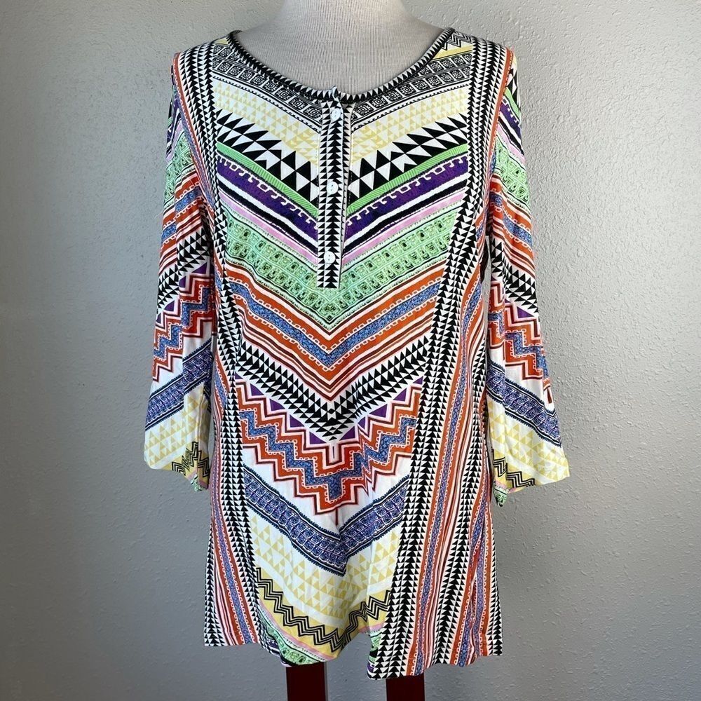Passports Colorful Tunic Top Size L EUC
